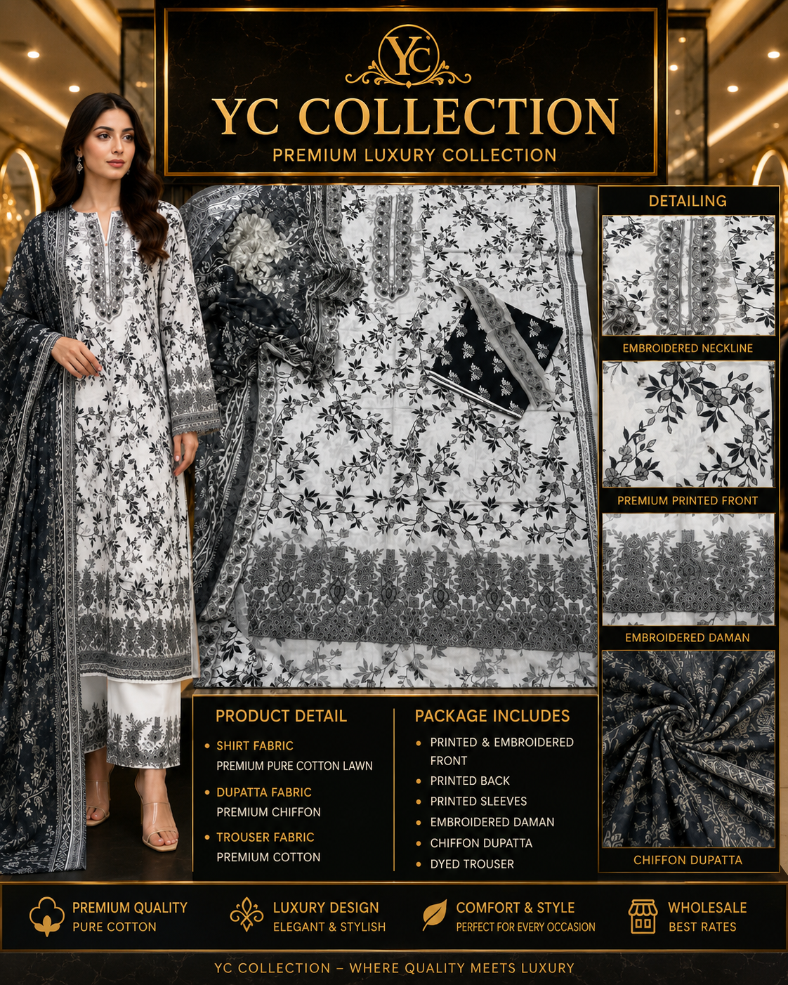 YC Yousuf Cloth New Lawn Collection 2026 – 3 Piece Fancy Party Wear