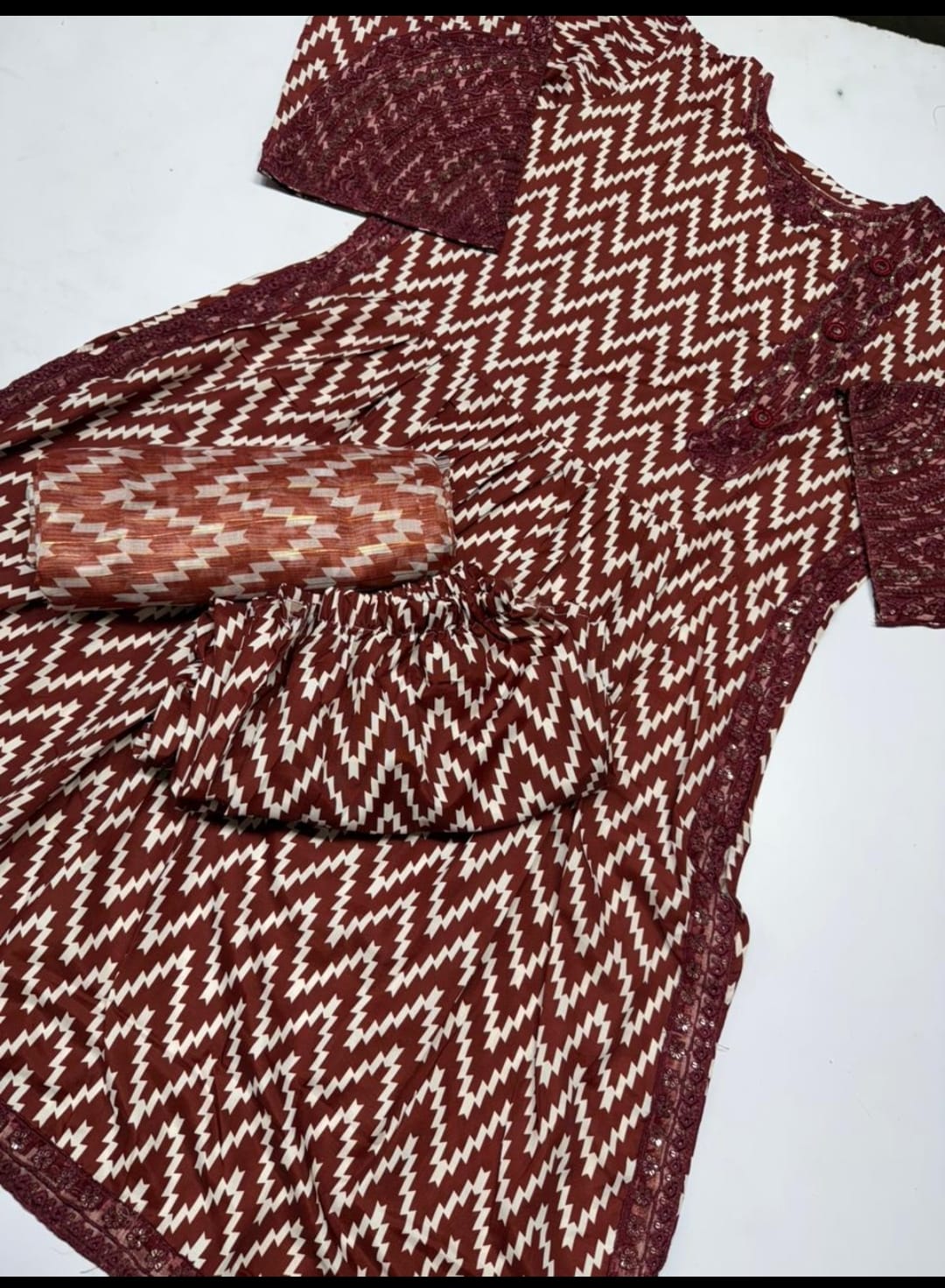 Black & White Zigzag Printed 3 Piece Suit | YC Collection
