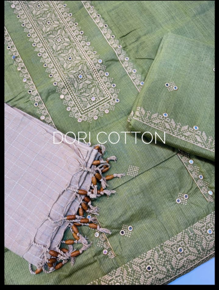 Blue Dori Cotton Embroidered 3 Piece Suit for Women