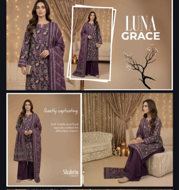 Purple Printed 3 Piece Women's Suit | Luna Grace Collection
