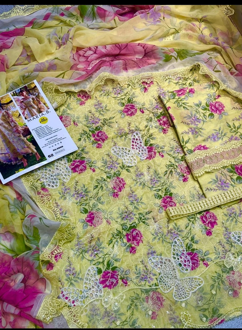 Premium Floral Embroidered 3 Piece Unstitched Suit with Printed Dupatta