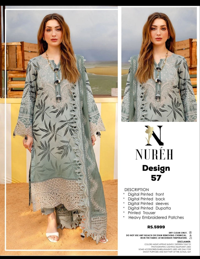 Premium Digital Printed 3 Piece Unstitched Suit with Heavy Embroidered Patches