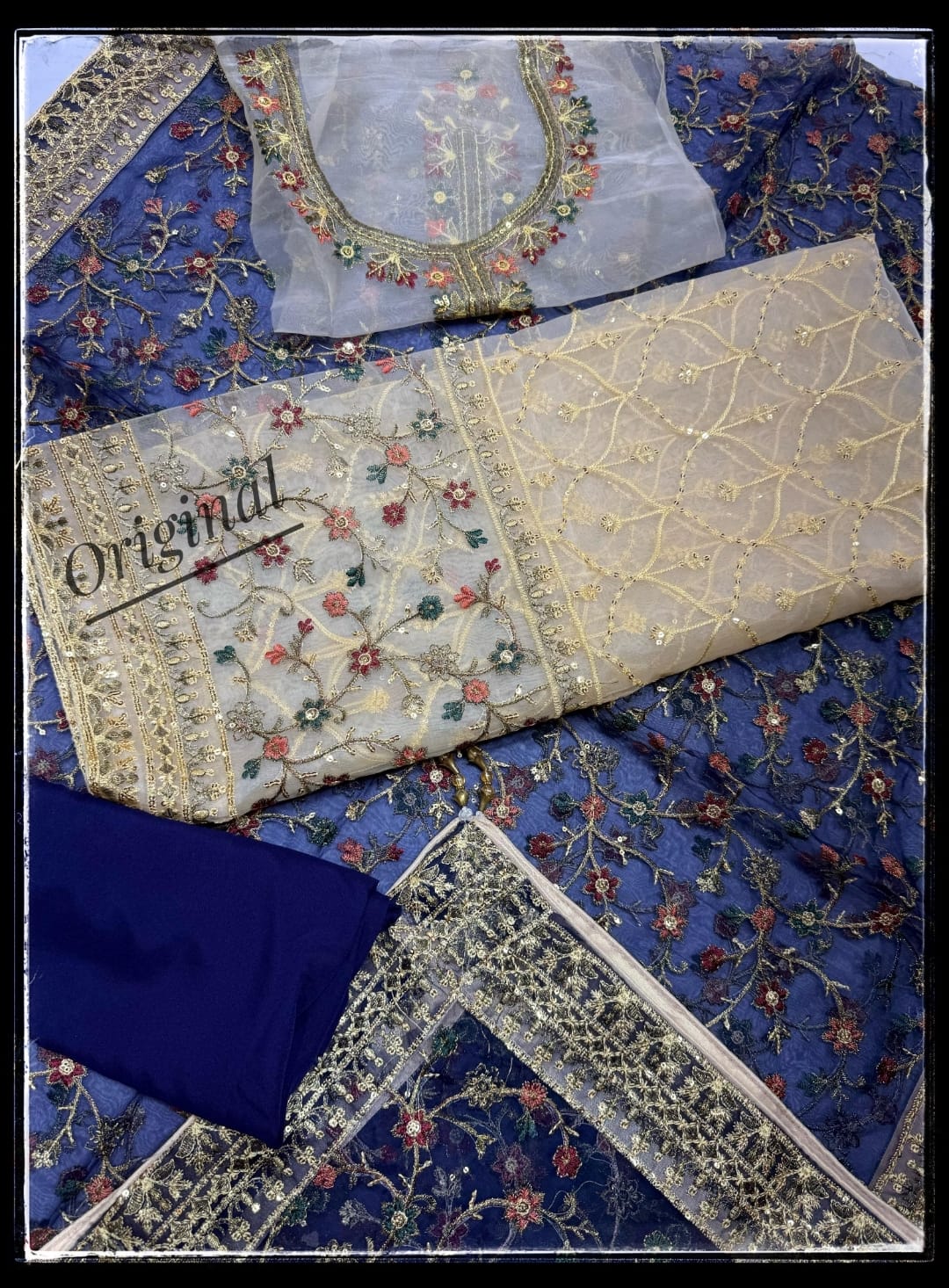 Premium Embroidered Net 3 Piece Unstitched Suit for Women