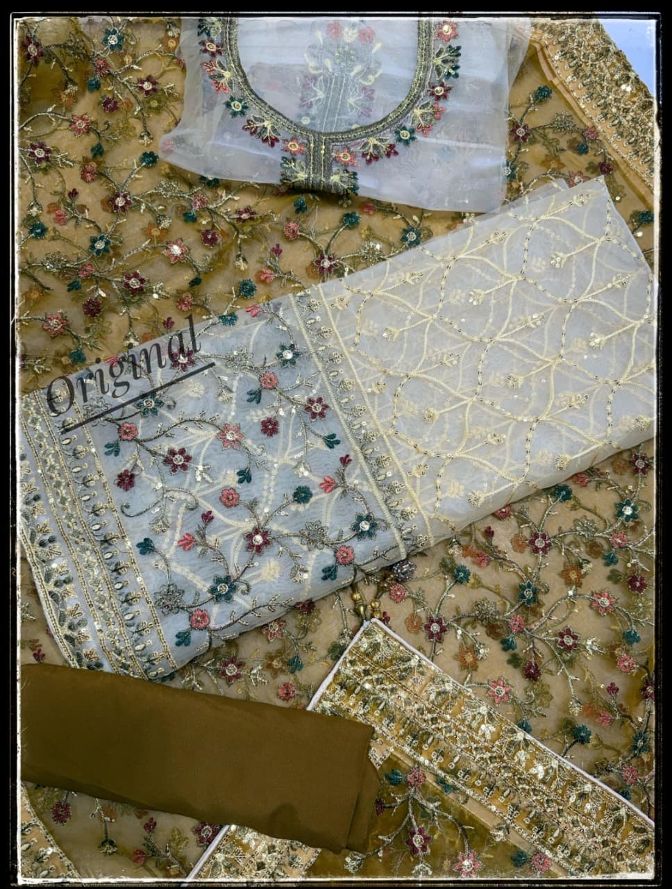 Premium Embroidered Net 3 Piece Unstitched Suit for Women