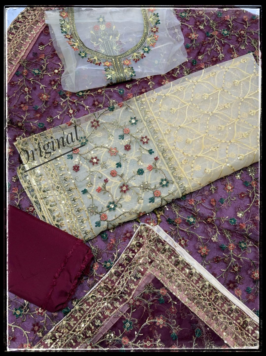 Premium Embroidered Net 3 Piece Unstitched Suit for Women