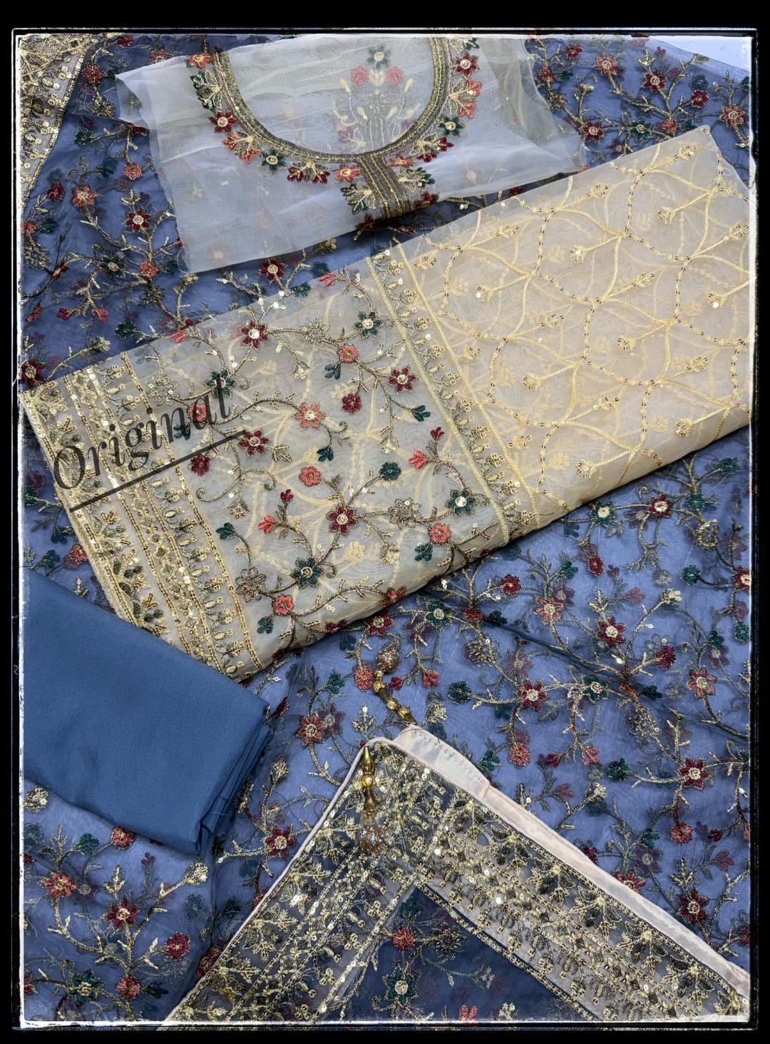 Premium Embroidered Net 3 Piece Unstitched Suit for Women