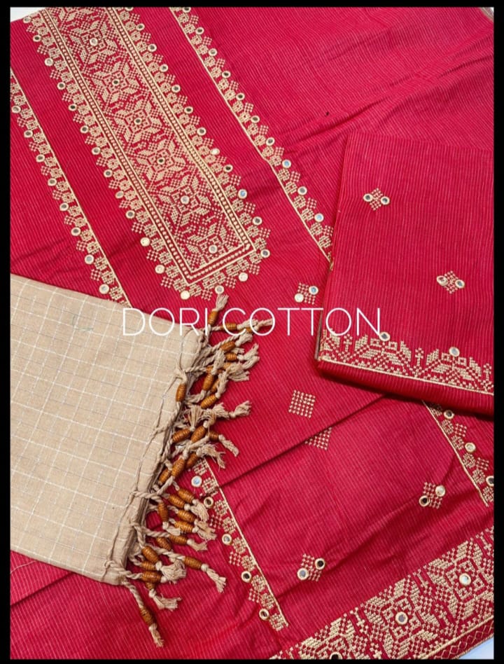 Blue Dori Cotton Embroidered 3 Piece Suit for Women