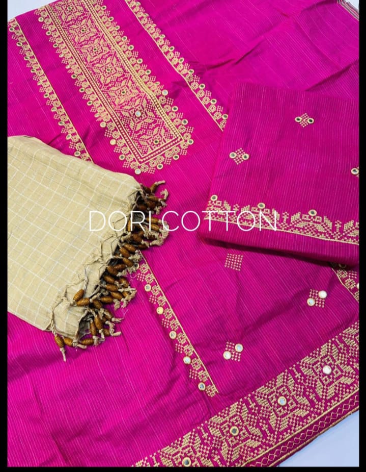 Blue Dori Cotton Embroidered 3 Piece Suit for Women