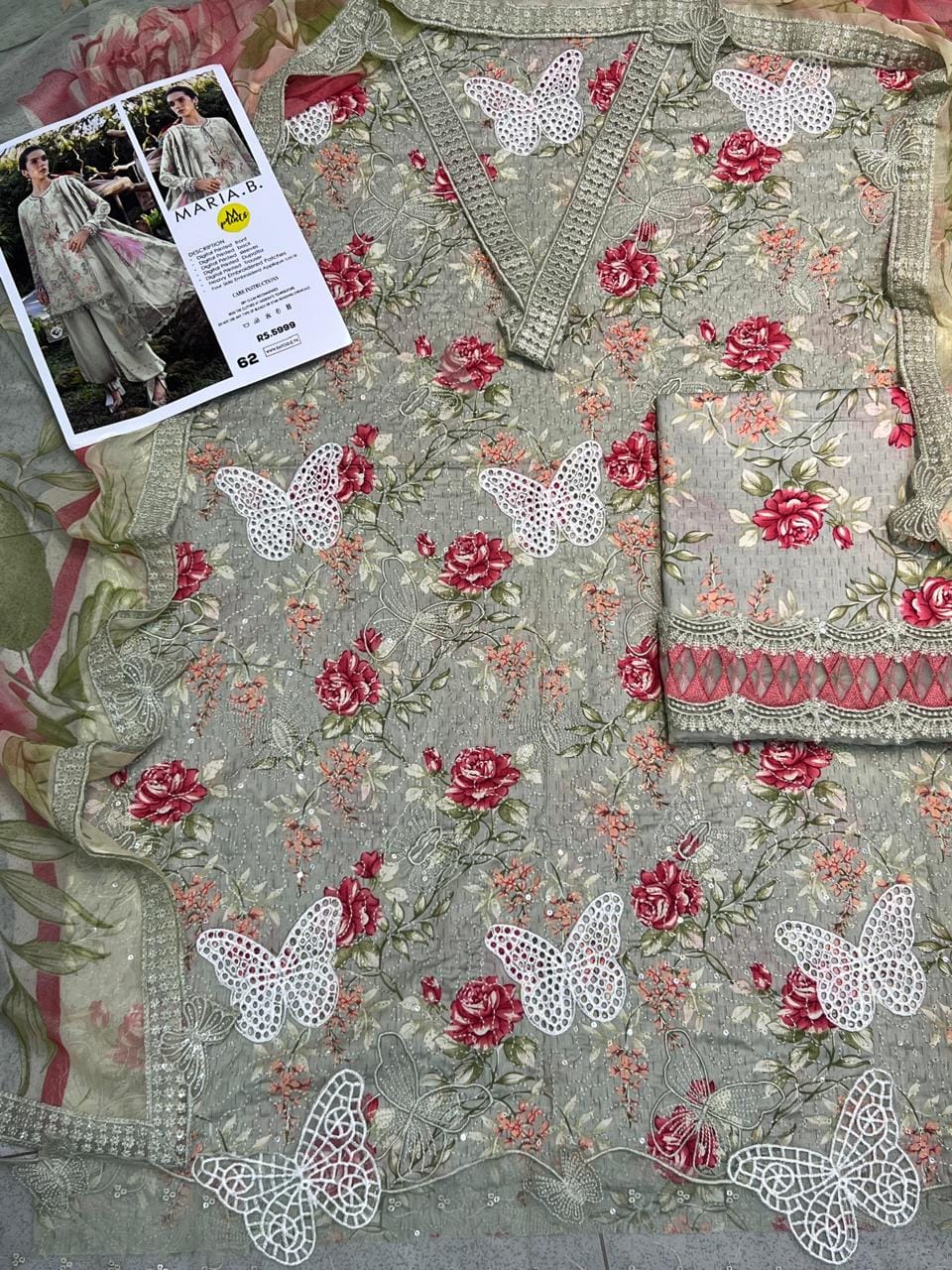 Premium Floral Embroidered 3 Piece Unstitched Suit with Printed Dupatta