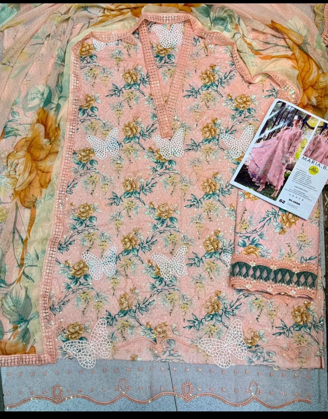 Premium Floral Embroidered 3 Piece Unstitched Suit with Printed Dupatta