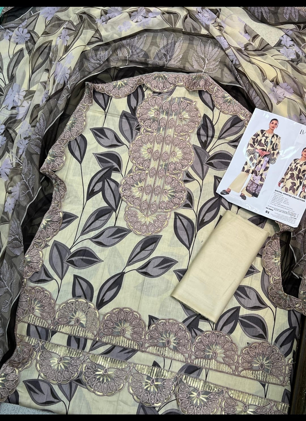 Premium Digital Printed Embroidered 3 Piece Unstitched Suit for Women