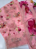 Pink Floral Organza Heavy Embroidered 3Pc Suit